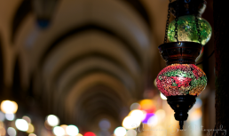 Glass lamps serve as a guide through the maze of the Grand Bazaar.